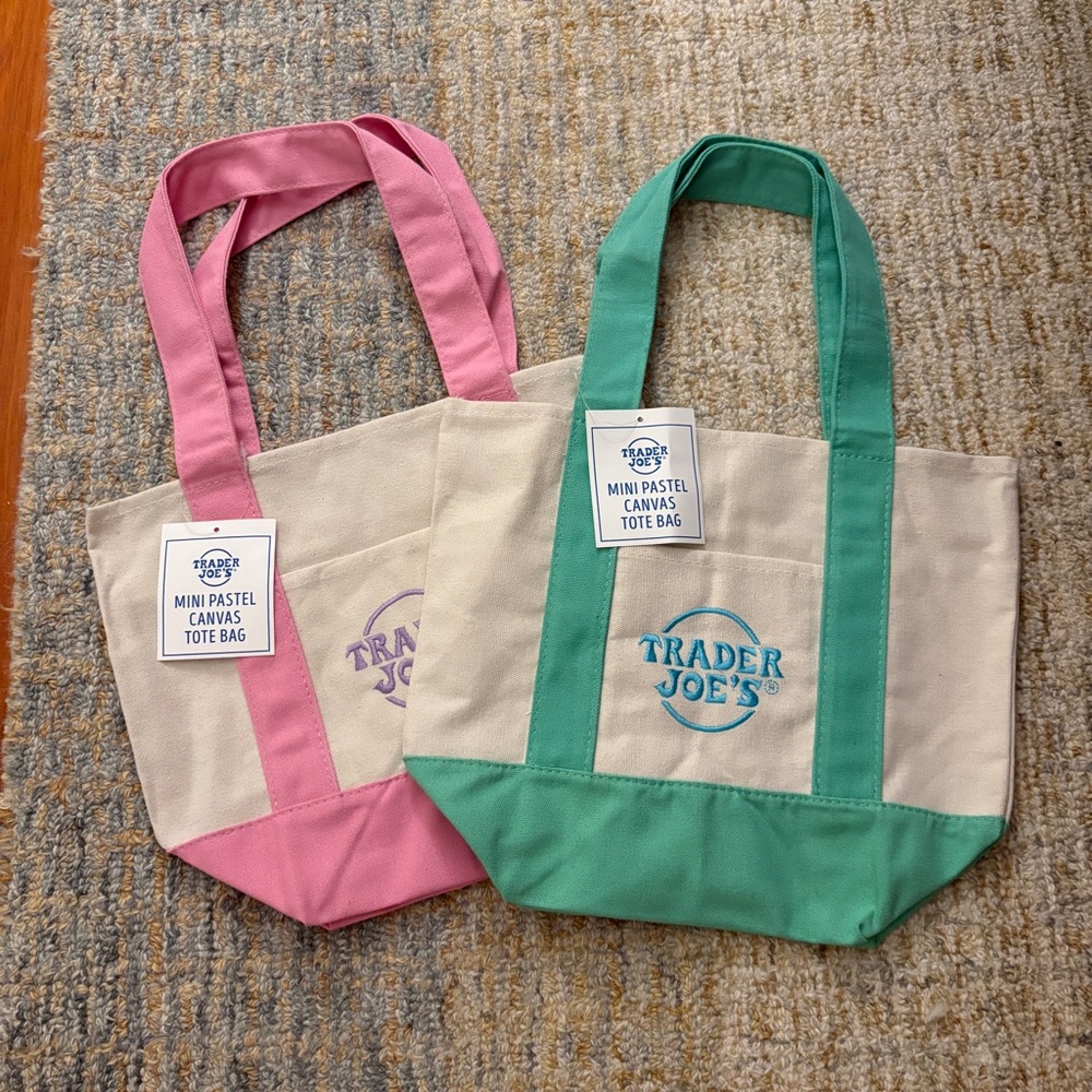 ✨RARE- Trader Joe’s Mini Pastel Canvas Tote Bags - Pink and Green